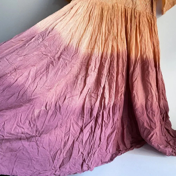 Vintage Y2k 2000s Ombré Crnkled Cotton Iddia Embroidered Midi Dress M - Picture 5 of 9
